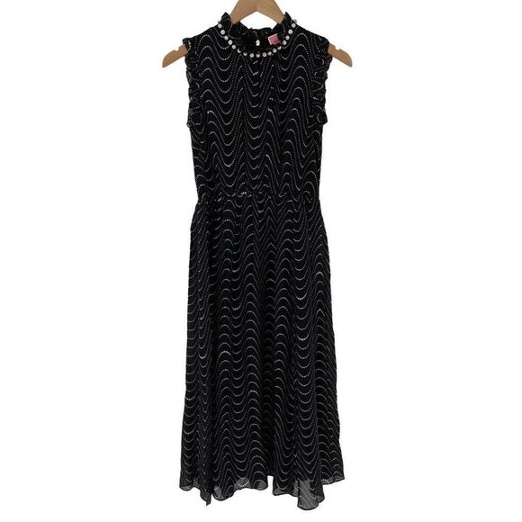 NWOT Kate Spade New York Wavy Dot Silk Dress Black Lined Midi Sleeveless Women 2 - Picture 4 of 10
